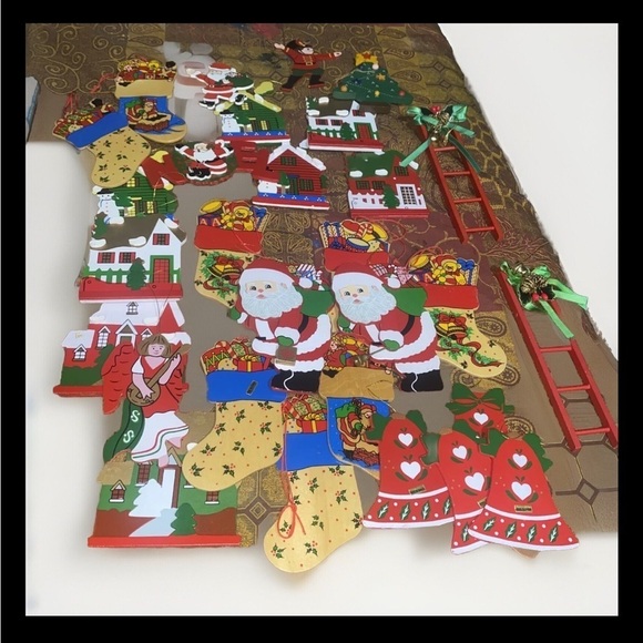 Unbranded Other - VTG Lot of 29 PCs Christmas Tree Ornaments wood Santa Stocking Ladder House